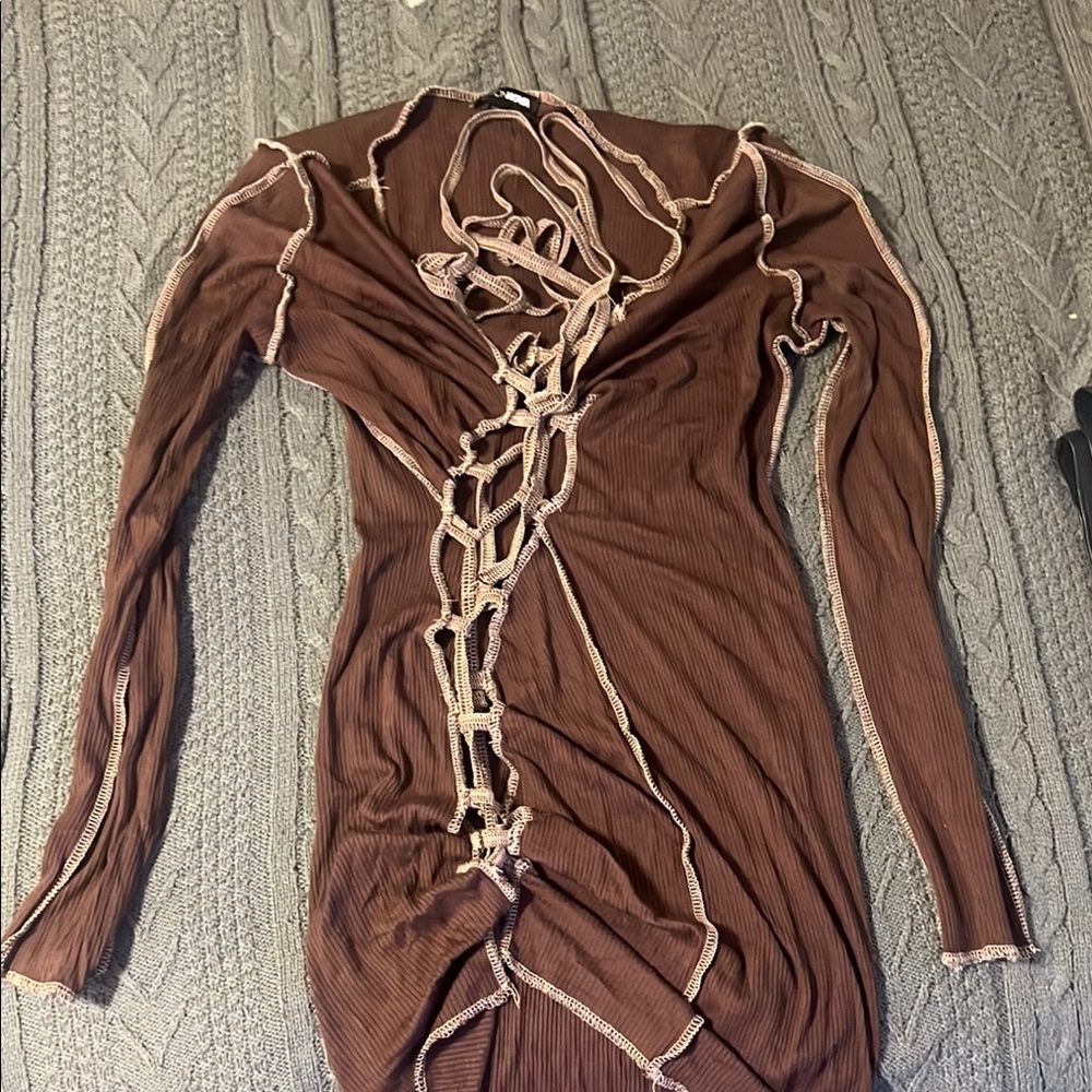 Fashion Nova Brown Long Sleeve Dress